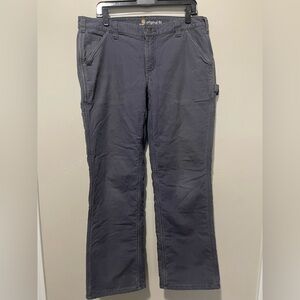 Carhartt Women's Original Fit Gray Canvas Work Pants Straight Leg Fleece Size 14